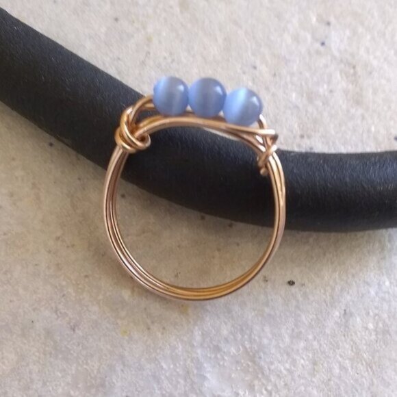Periwinkle Blue Catseye Beaded Handmade Ring!  Dainty but Sturdy Everyday Wear - Picture 1 of 7